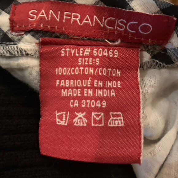 Vintage Mid-length skirt black & white check pattern & floral embroidery Small - Picture 6 of 6